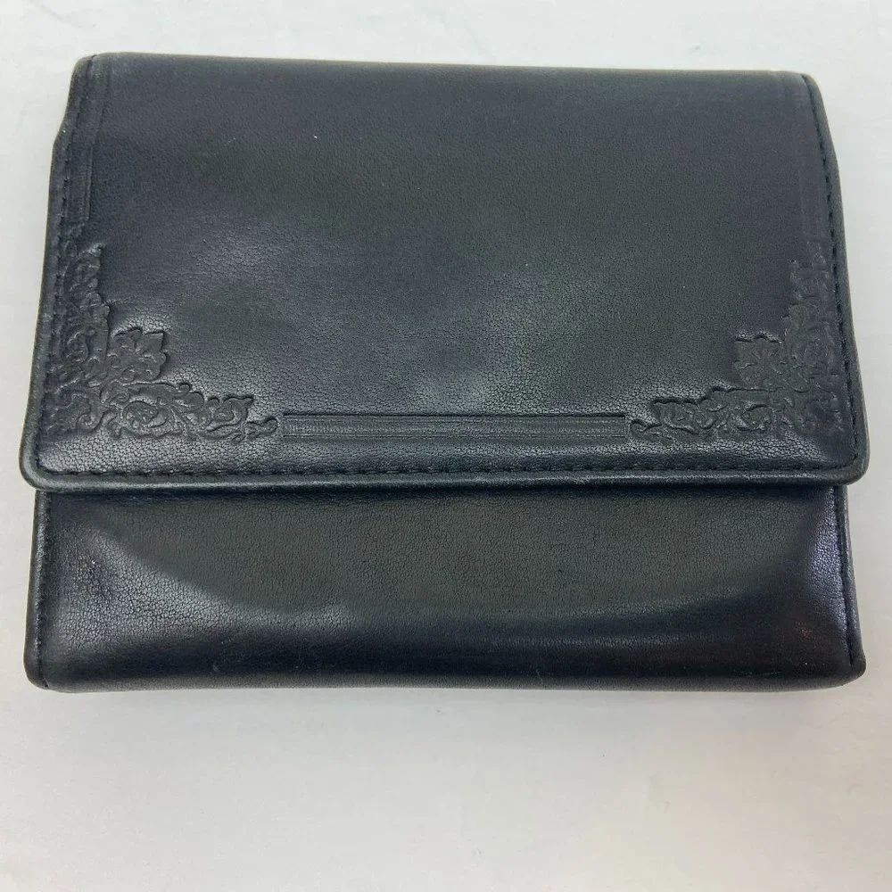 Vintage Black Leather Wallet Coin Cards